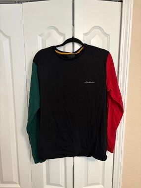Denim & Flower Black Colorblock Crewneck Long-Sleeve with Green & Red Sleeves